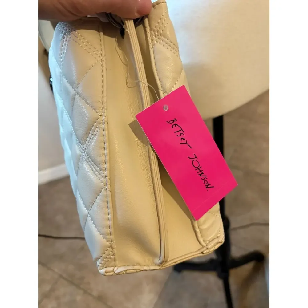 Betsey Johnson Chalk/Bone XOWALLY Quilted Tote with Crossbody Strap NEW